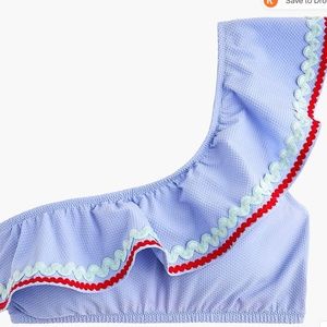 One-shoulder piqué nylon bikini top with rickrack